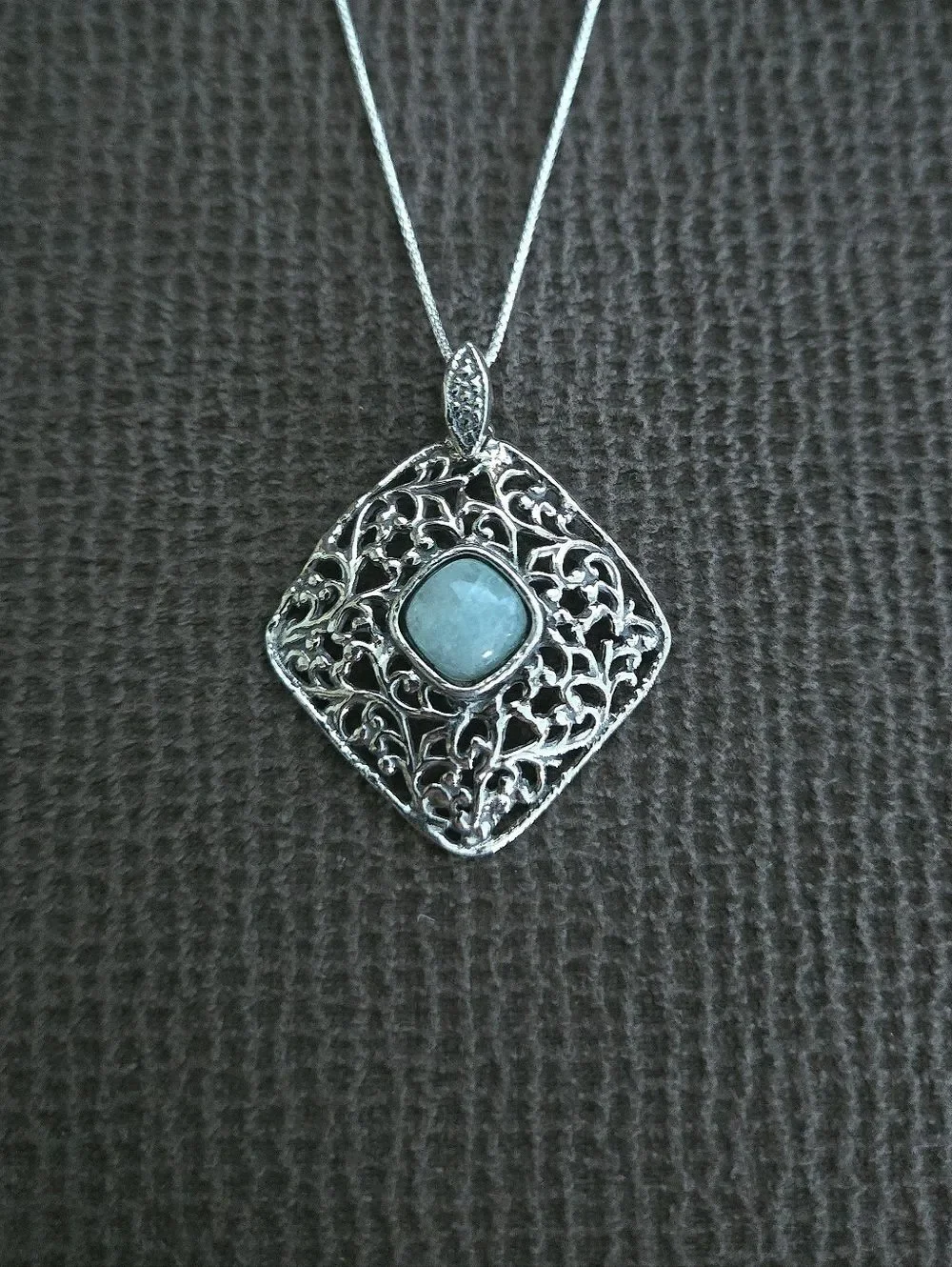 Noa Zuman Silver🤍 Square Scroll📜 with Amazonite Pendant Necklace - NWT